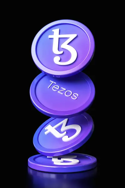 Tezos Xtz Cryptocurrency Tokens Motion Falling Black Surface Cryptocurrency Concepts — Stock Photo, Image