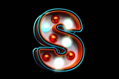 Mavi ve turuncu noktalı bakır 3D S harfi. Yüksek kalite 3B görüntüleme.