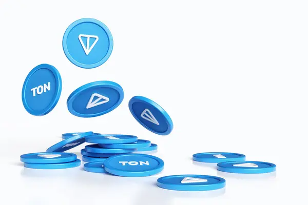 Toncoin Ton Cryptocurrency Dynamic Illustration Falling Tokens Stacks Coins Isolated — Stock Photo, Image