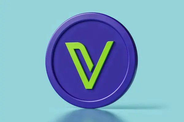 Vechain Vet Kryptowährung Token Symbol Elektrisch Blau Und Grün Isoliert — Stockfoto