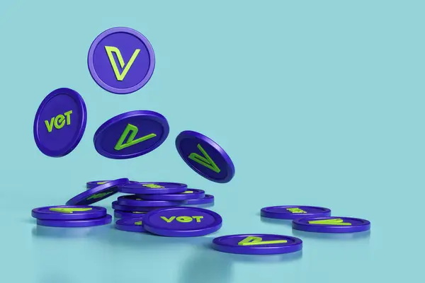 Vet Vechain Cryptocurrency Illustration Falling Tokens Stacks Coins Isolated Bright — Stock Photo, Image