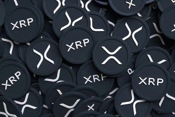 Xrp Ripple 多くのランダム化されたトークンで作られた仮想通貨の壁紙 高品質の3Dレンダリング — ストック写真