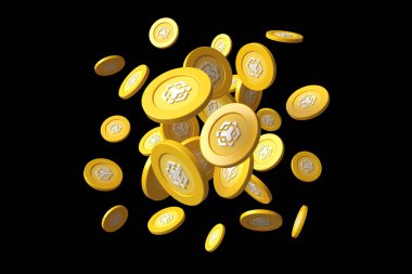 Uçan jetonların akıllı zincir dağılımı. Reklamlar ve kripto para hakkında haberler için uygun grafiksel kaynak. Yüksek kalite 3B görüntüleme.