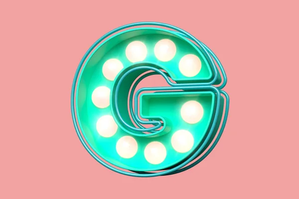 ティールとライトピンクの3Dブランドフォント 軽い電球の設計が付いている光沢のある手紙Gを引く目 高品質の3Dレンダリング — ストック写真