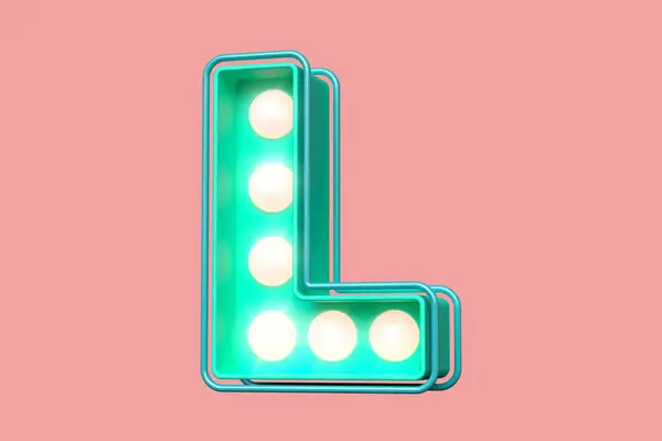 Letra Tipografía Verde Azulado Con Bombillas Brillantes Color Rosa Suave —  Fotos de Stock
