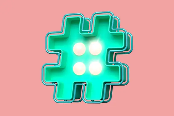 Hashtag Symbol Aquagrün Und Zartrosa Glühbirnen Festzelt Design Hochwertiges Rendering — Stockfoto