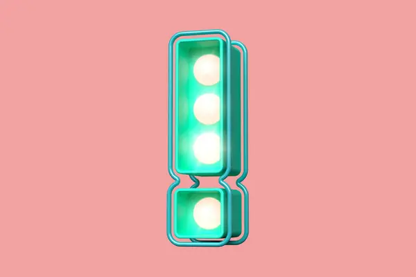 Cutie Luminoasă Becuri Formă Punct Exclamație Verde Acvatic Roz Moale — Fotografie, imagine de stoc