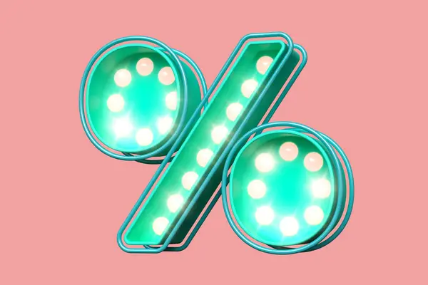 Percent Symbol Teal Soft Pink Eye Catching Light Bulb Marquee — Stock Photo, Image