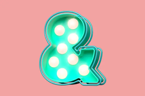 Marquesina Bombilla Ampersand Diseño Símbolo Verde Azulado Rosa Suave Renderizado —  Fotos de Stock