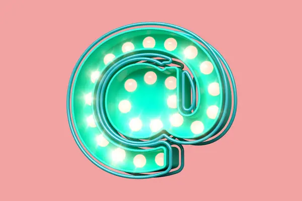 Light Bulb Marquee Shape Email Sign Teal Bright Soft Pink — Stock Photo, Image