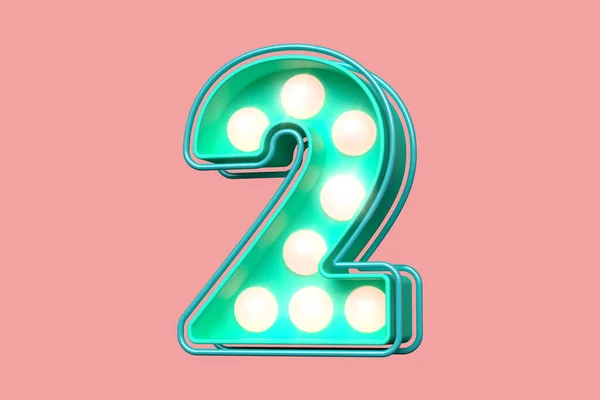 Vintage Number Teal Pink Bulb Marquee Style Font High Quality — Stock Photo, Image