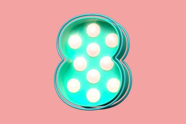 Typographie Ampoule Numéro Sarcelle Avec Des Lumières Rosées Vives Rendu — Photo