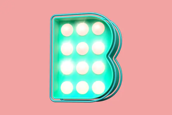 Typeface Letter Teal Pink Glowing Light Bulbs High Quality Rendering — Stock Photo, Image