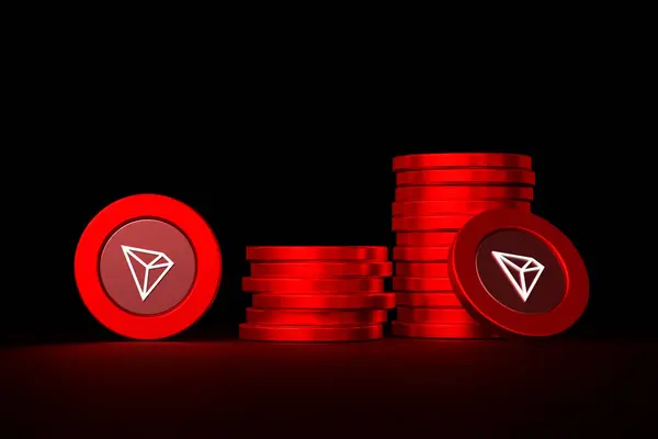 Tron Trx Cryptocurrency Coin Stacks Dark Background Design Suitable Illustrate — Stock Photo, Image