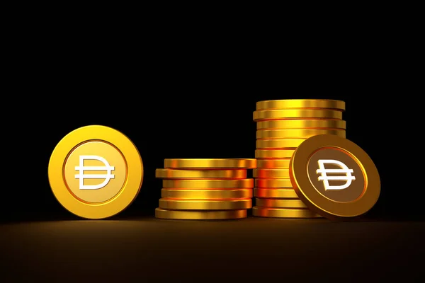 Dai Cryptocurrency Coin Stacks Dark Background Design Suitable Illustrate Stablecoin — Stock Photo, Image