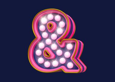 Afiş, ampersand sembolü şeklinde pembe, altın ve maviyle aydınlanıyor. Yüksek kalite 3B görüntüleme.