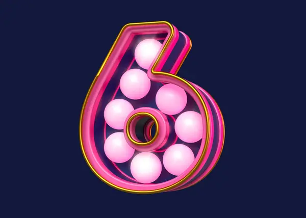 Tipografía Del Dígito Del Bulbo Marquesina Número Rosa Azul Renderizado —  Fotos de Stock