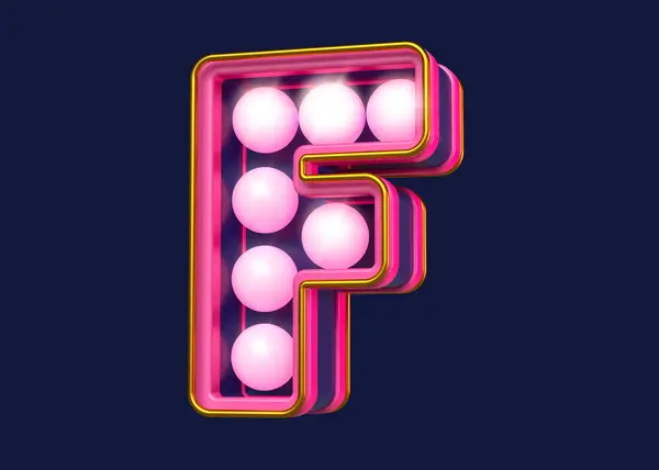 灯泡字母F为粉红色和深蓝色 现代高品质3D渲染排版 — 图库照片