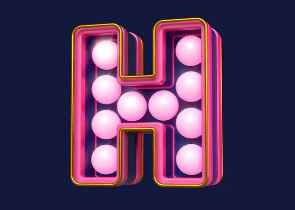 ピンクとブルーのアルファベットのマーキーフォント ライト バルブの設計が付いている目を引く手紙H 高品質の3Dレンダリング — ストック写真