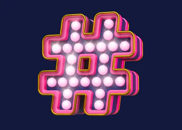 Marquee Typografie Hashtag Symbool Roze Goud Blauw Hoge Kwaliteit Rendering — Stockfoto