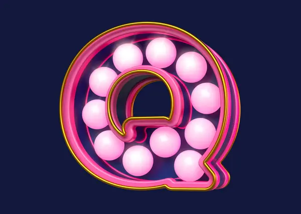 ヴィンテージスタイルのピンクとブルーの文字Qをキャッチするアイ 3Dレンダリングマークフォントデザイン — ストック写真