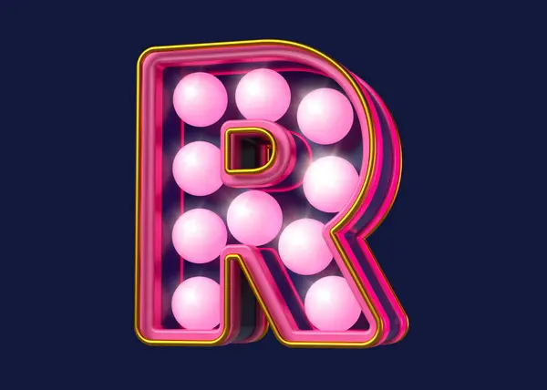古色古香的Marquee灯字体 一个醒目的字母R 粉色和蓝色 高质量3D渲染 — 图库照片