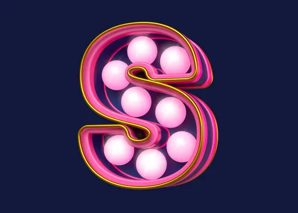 灯泡Marquee字体3D字母S为粉红色和蓝色 高质量3D渲染 — 图库照片