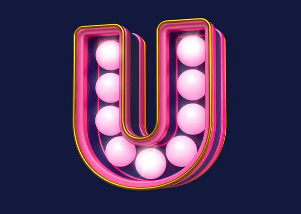 Рендеринг Буква Флуоресцентной Пурпурной Синей Ретро Стиль Буквы Дизайн Лампочками — стоковое фото