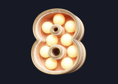 Tahtadan yapılmış 8 numaralı afiş lambası tipografi rakamı. Yüksek kalite 3B görüntüleme.