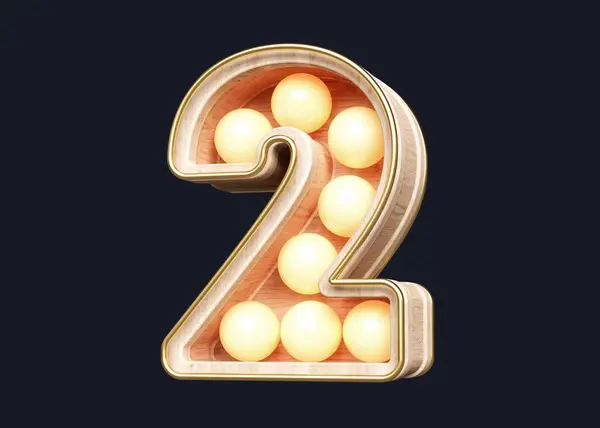 Eye Catching Digit Number Made Wood Warm Light Bulbs High — Stock Photo, Image