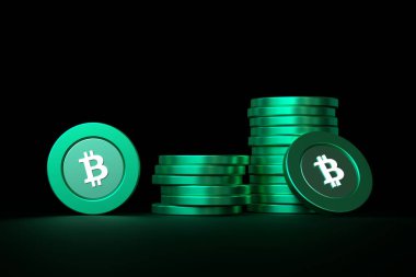 Bitcoin Cash Bch şifreleme madeni para yığınları karanlık arka planda. Kripto varlıklarını ve engelleme konseptlerini resmetmek için uygun tasarım. Yüksek kalite 3B görüntüleme