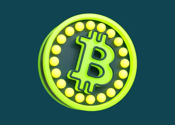 Bitcoin Btc Logo Light Box Žluté Zelené Barvě Vysoce Kvalitní — Stock fotografie