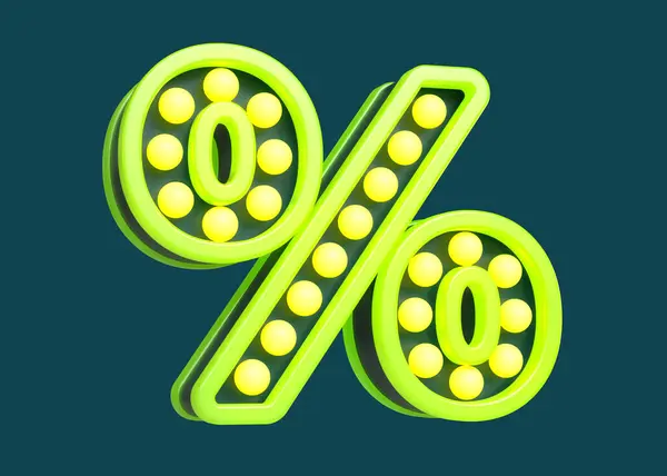 Značkové Žárovky Písmo Symbol Procento Fluorescenční Žluté Zelené Vysoce Kvalitní — Stock fotografie