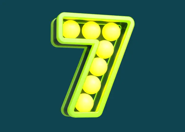 フラッシュ3Dブレーキライトバルブタイプ デジタル番号7 黄色と緑色 高品質の3Dレンダリング ストック写真