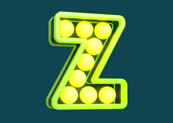 蛍光黄色と緑の3DレンダリングのマーキーアルファベットZ ゲームスタイルのタイポグラフィ ロイヤリティフリーのストック写真