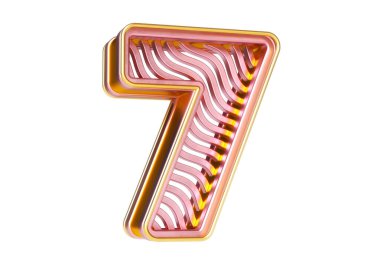 Dalgalı şekilli 7 numaralı 3 boyutlu pembe yazı tipi. Yüksek çözünürlüklü 3B görüntüleme.