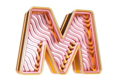 Alfabedeki gül rengi, dalga desenli M harfi. Yüksek çözünürlüklü ve gerçekçi yazı tipleri başlıklar, posterler, reklamlar veya web projeleri için harikadır. Son derece detaylı 3B görüntüleme.