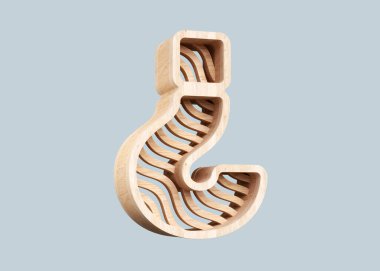 Tahtadan yapılmış dalga desenli üç boyutlu soru işareti. Yüksek çözünürlüklü ve gerçekçi yazı tipi başlıklar, posterler, reklamlar veya web projeleri için uygundur. 3B görüntüleme.