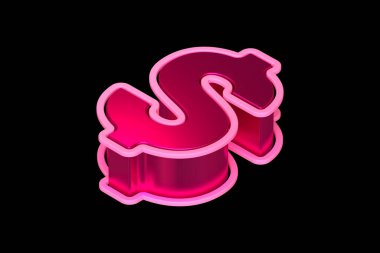Parlak pembe 3D dolar simgesi. Yukarıdan üç boyutlu izometrik yazı tipi. Yüksek kalite 3B görüntüleme