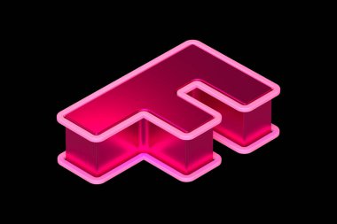 En üstteki 3D harf F, açık pembe. Isometric 3D görüntü tipografisi poster, web, reklamcılık ve modern tasarım projeleri için uygundur.