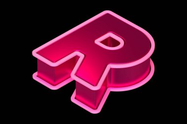 En üstteki 3D harfli R harfi parlak pembe. Isometric 3D görüntü tipografisi poster, web, reklamcılık ve modern tasarım projeleri için uygundur