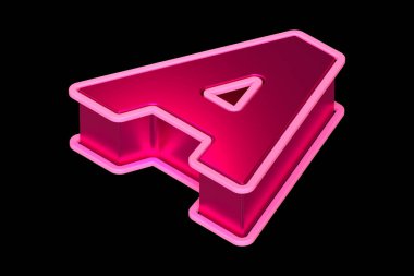 Parlak pembe 3D harf A. Isometric 3D biçimlendirme yazı tipi poster, web, reklam ve modern tasarım projeleri için uygundur