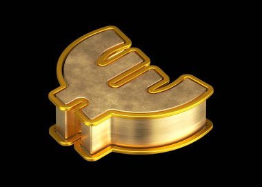 Isometric tipografi tasarımı. Üst görünüm 3D Euro altın sembolü. Yüksek kalite 3B görüntüleme.