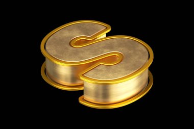 3D S harfi, eski altın. Isometric 3D biçimlendirme yazı tipi poster, web, reklam ve modern tasarım projeleri için uygundur