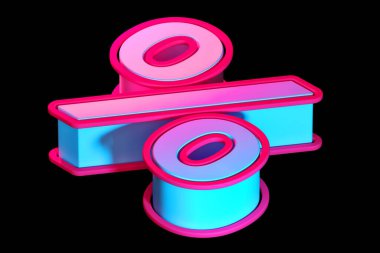 3D percentage sign in blue and pink. Isometric display typography. High quality 3D rendering clipart