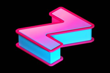 Mor pembe ve mavi kenarlı 3 boyutlu Z harfi yuvarlanmış. Isometric 3D biçimlendirme yazı tipi poster, web, reklam ve modern tasarım projeleri için uygundur.