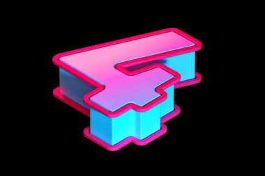 3 boyutlu Isometric numara 4 mor-pembe gradyan ve cyan mavi kenarlı. 3D tipografi poster, web, reklam ve modern tasarım projeleri için uygundur