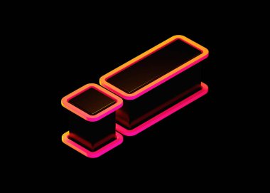 Isometric 3D ünlem işareti siyah ve parlak pembe ile turuncu gradyan. Poster, web, reklamcılık ve modern tasarım projeleri için uygun yüksek kaliteli 3D canlandırma yazı tipi.