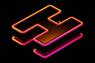 En üstteki 3D harfli siyah, turuncu-pembe çizgili H harfi. Isometric 3D görüntü tipografisi poster, web, reklamcılık ve modern tasarım projeleri için uygundur