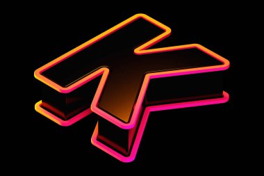 3 boyutlu K harfini turuncu-pembe parlaklığıyla siyaha boyadım. Isometric 3D biçimlendirme yazı tipi poster, web, reklam ve modern tasarım projeleri için uygundur